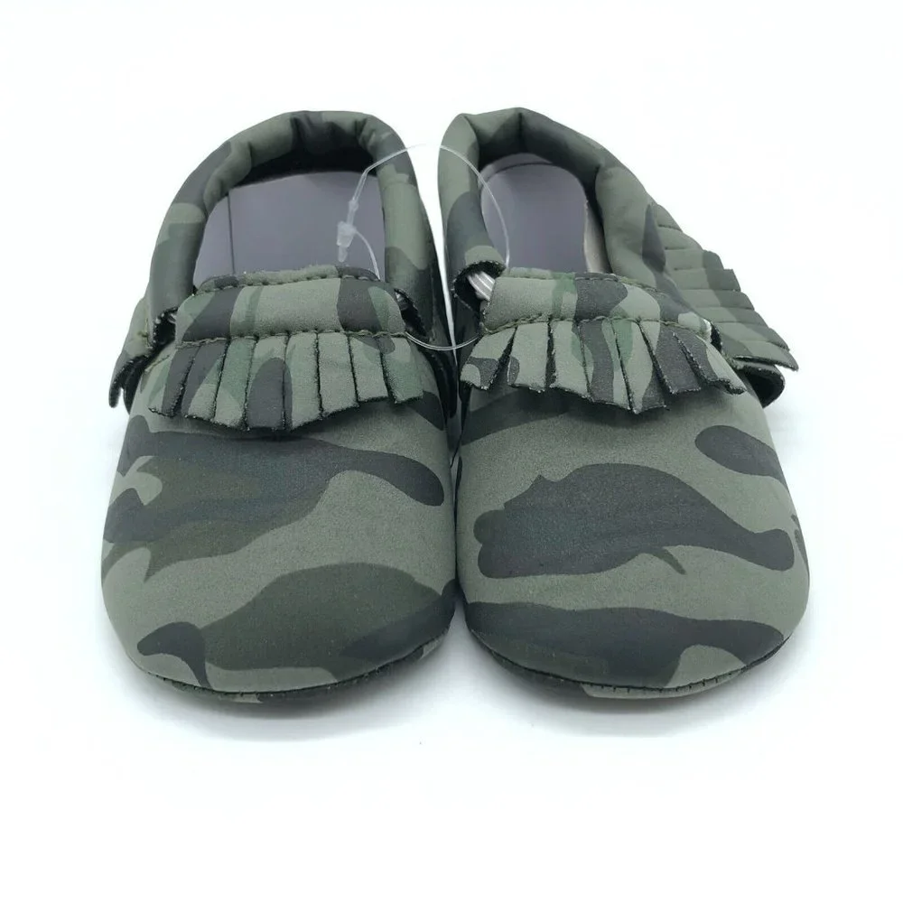 Romirus Baby Boys Moccasins Soft Sole Slip On Fringe Camouflage Green Size 2